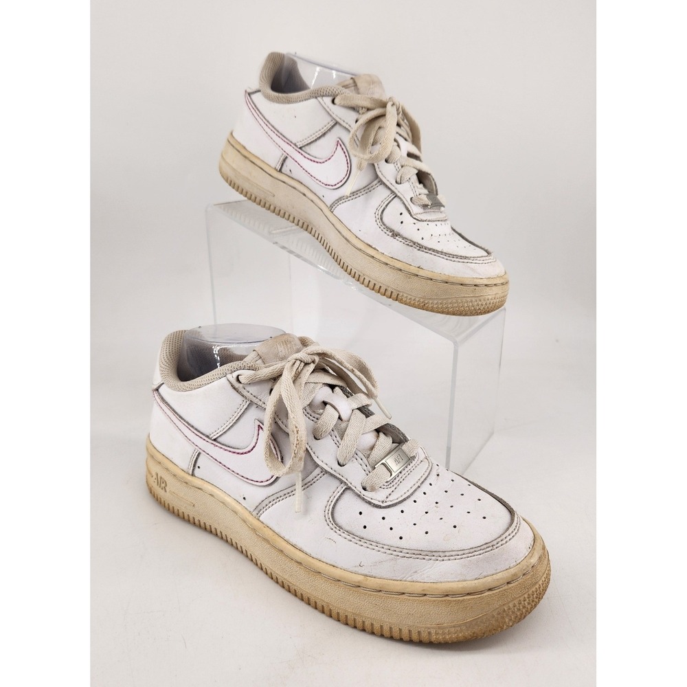 Nike Air Force 1 Low Triple White Red Stitching Youth 5Y DH2920-111 Sneakers
